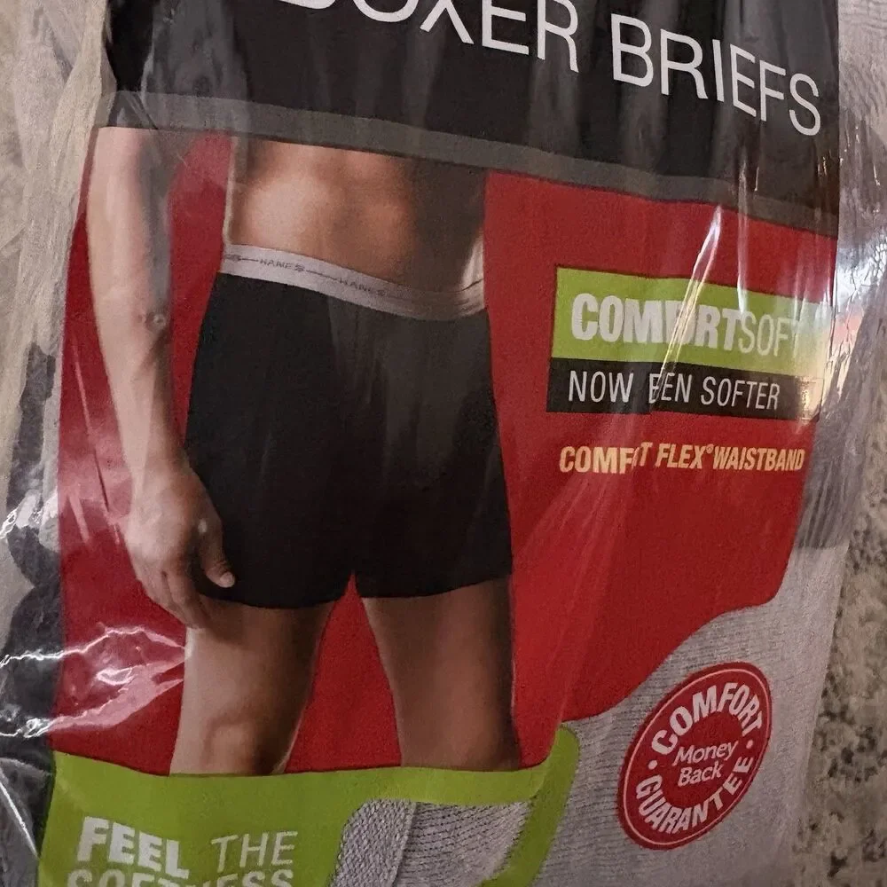 Hanes Mens Boxer Briefs 2XL ~ 7 PR Comfort Soft Tagless Black & Grey Cotton